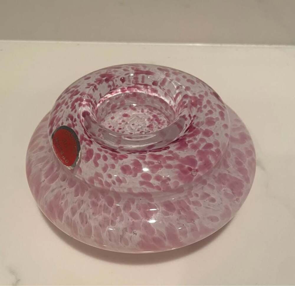 Vintage Lavorazione Murano Pink & White Art Glass Swirl Tea Light Candle Holders
